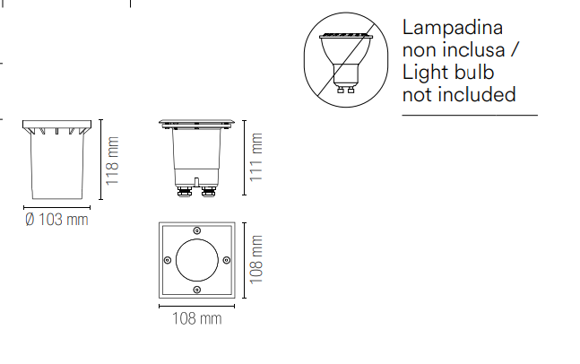 Spot încastrat, circulabil, din oțel inoxidabil, IP67, lampă 1XGU10 neinclusă, pătrat DRIVE